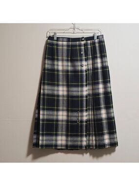 Vintage Surrey Classic Plaid Pure Wool Pleated Kilt  Wrap Skirt